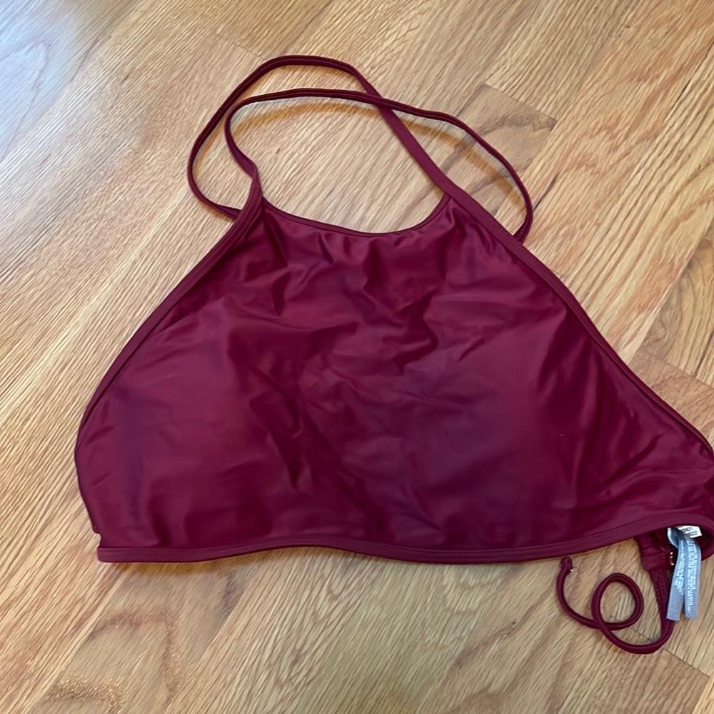 Aerie Maroon High Neck Padded Bikini Top